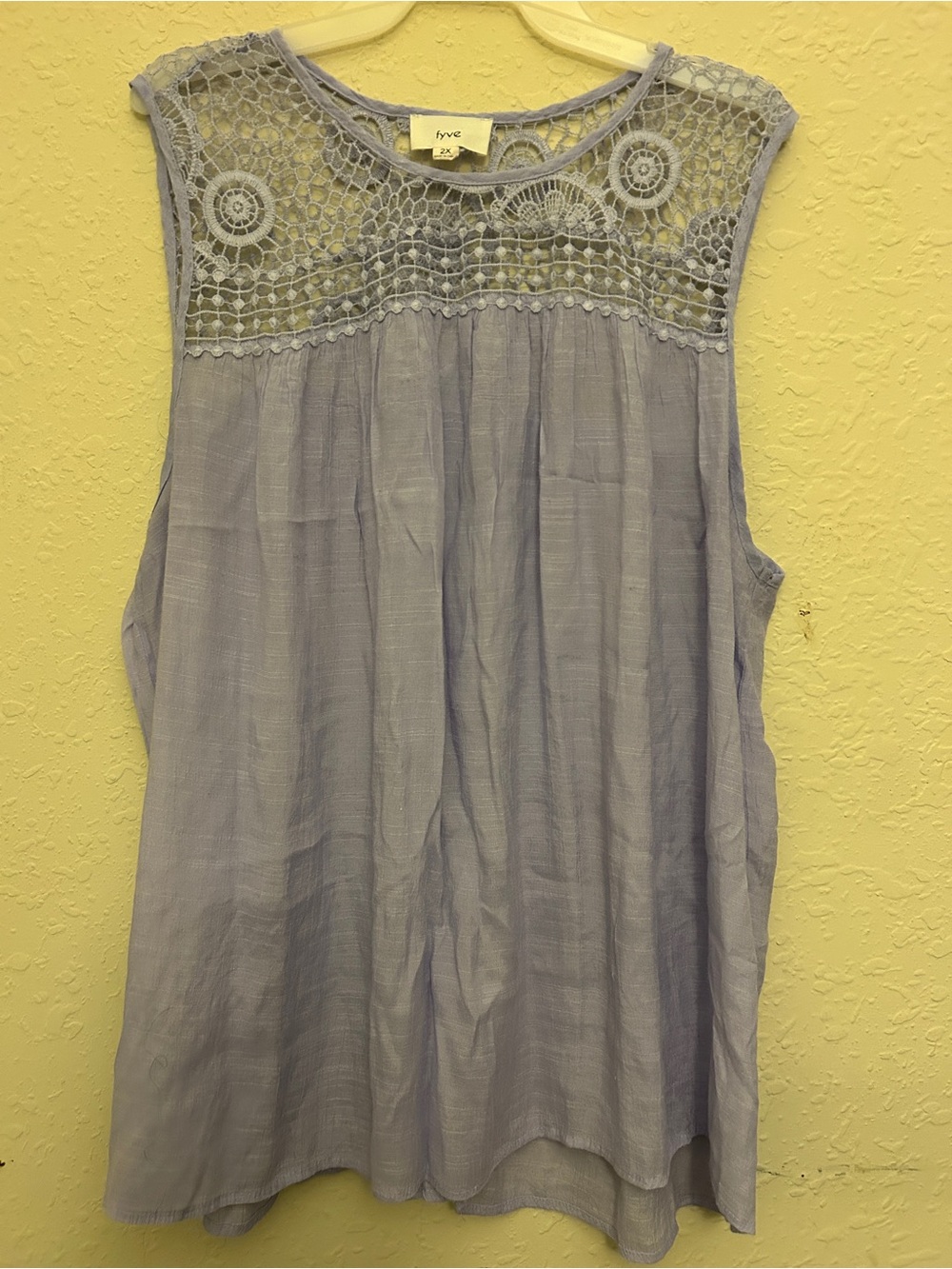 Lilac Crochet Yoke Sleeveless Blouse - Light Purple Women's Top